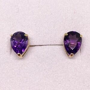 Natural amethyst stud earrings 14k yellow gold New February birthday stone